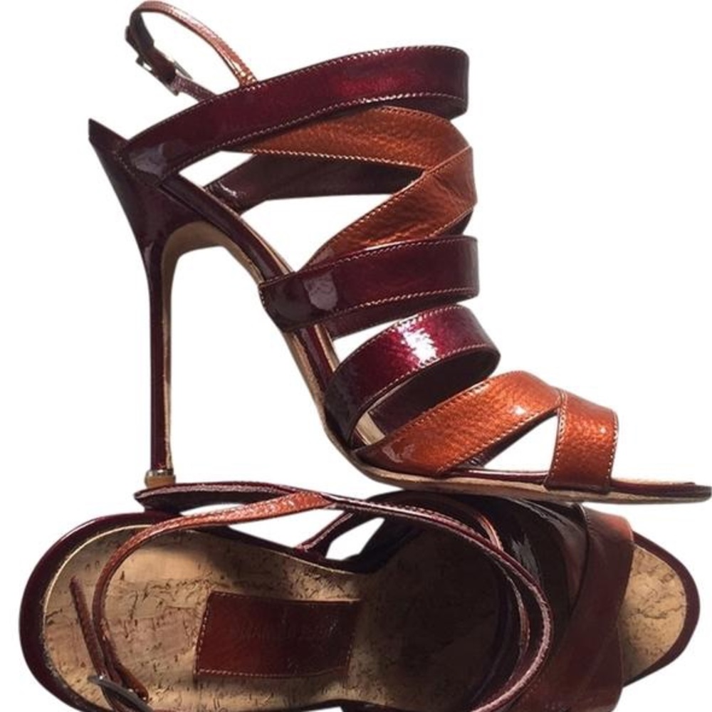 MANOLO BLAHNIK MIMKEMALANY ITALIAN LEATHER STRAPY HEELS W/BOX EUR 37.5 US 7.5